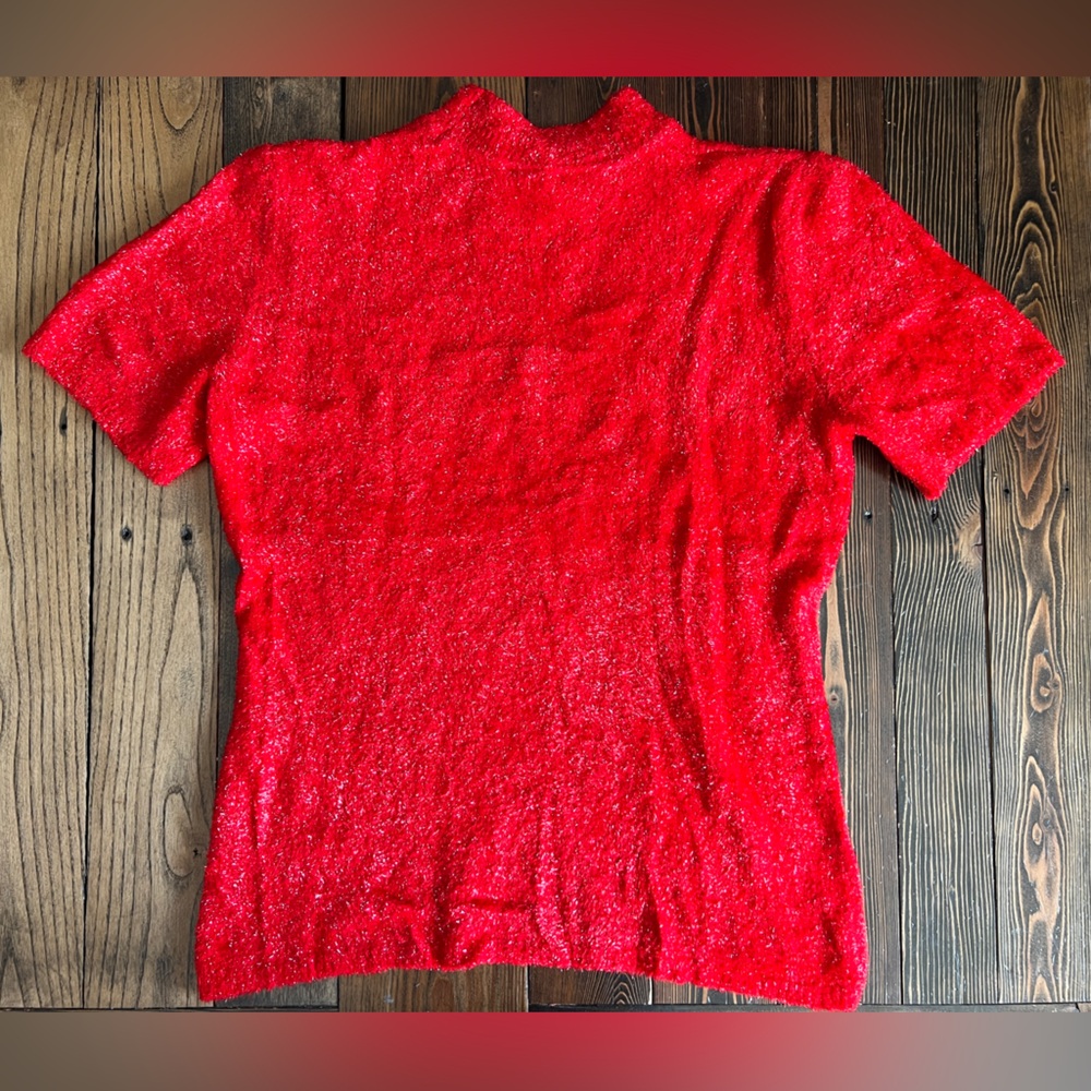 FRANCO VALERI • Red Sparkle Top glitter partycore Y2K holiday glam festival FV L - Picture 8 of 13
